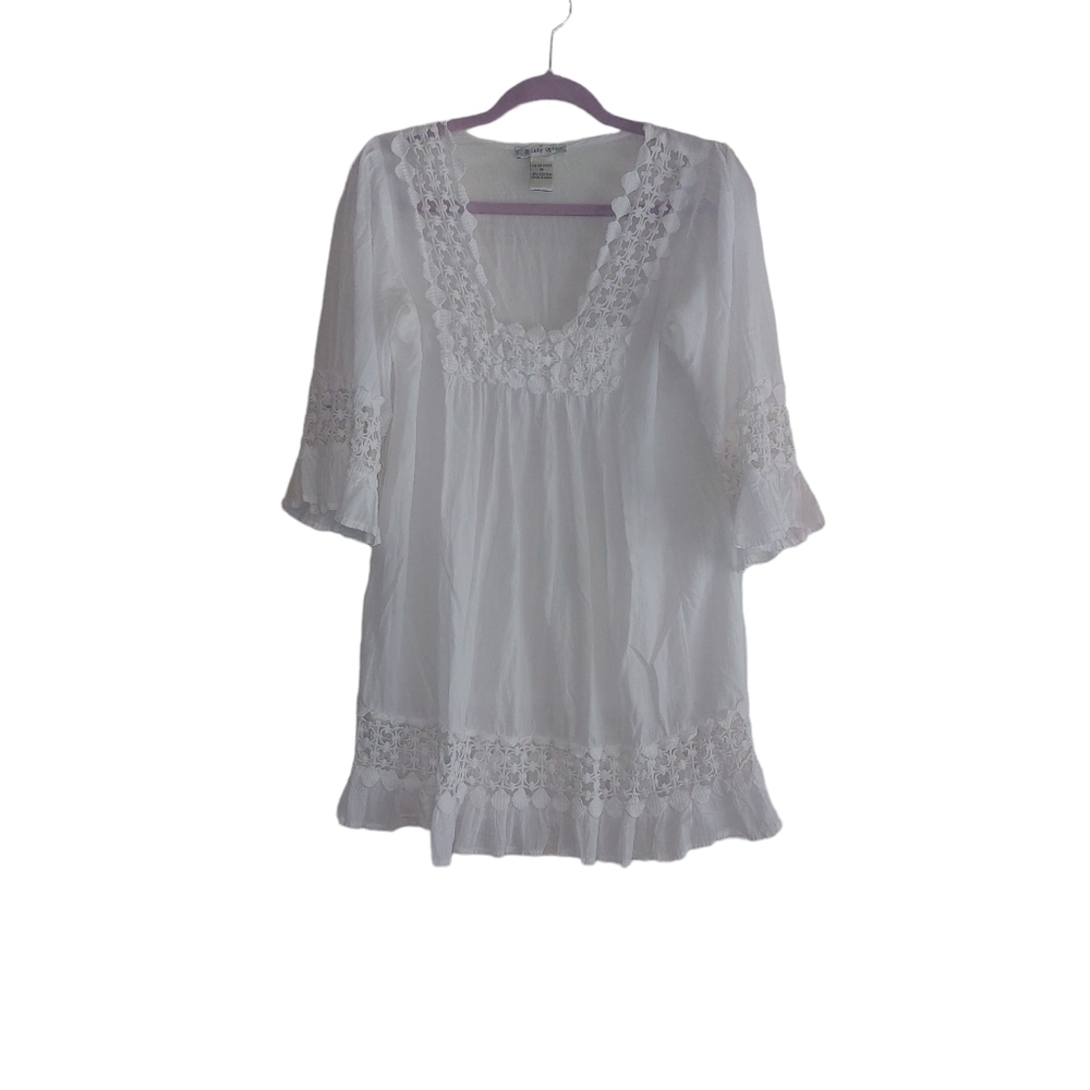 Cute Option Ladies BOHO Cotton and Lace Short Sleeve Top- size M